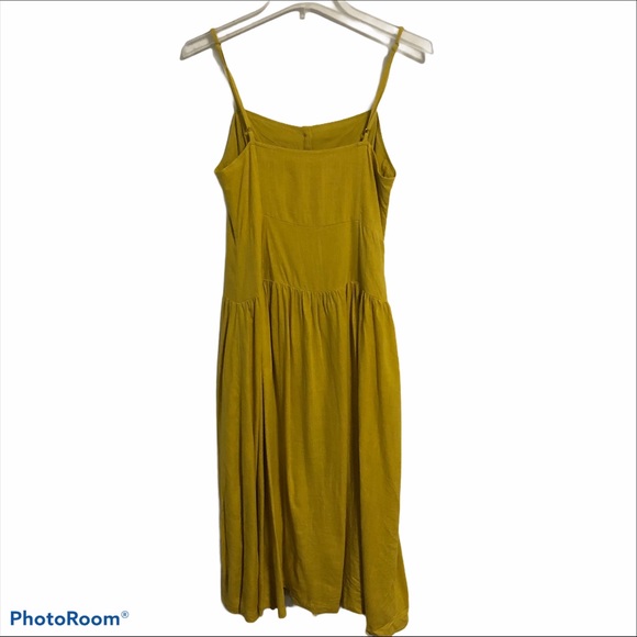 Urban Outfitters Linen Button-Down Drop Waist Pleated Skirt Midi Dress Mustard - Picture 10 of 16